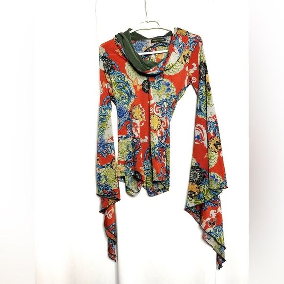 Red Long Sleeve Shortsie Jumpsuit Regal Gorgeous Pattern - Picture 6 of 6